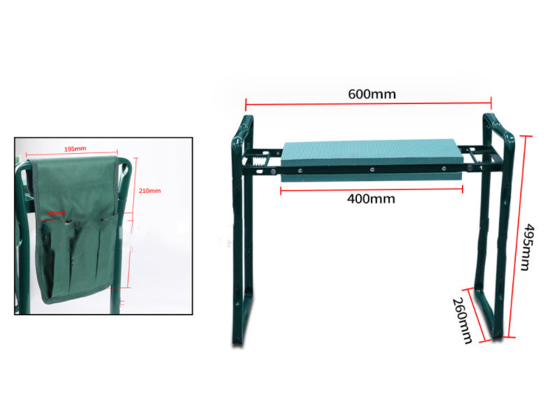 Foldable Outdoor Lawn Bench Chair with Tool Pouch