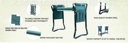 Foldable Outdoor Lawn Bench Chair with Tool Pouch
