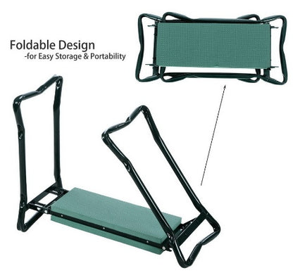 Foldable Outdoor Lawn Bench Chair with Tool Pouch