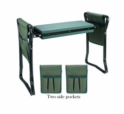 Foldable Outdoor Lawn Bench Chair with Tool Pouch