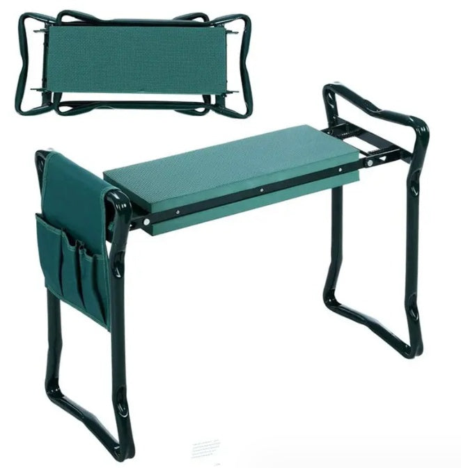 Foldable Outdoor Lawn Bench Chair with Tool Pouch