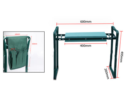 Foldable Outdoor Lawn Bench Chair with Tool Pouch